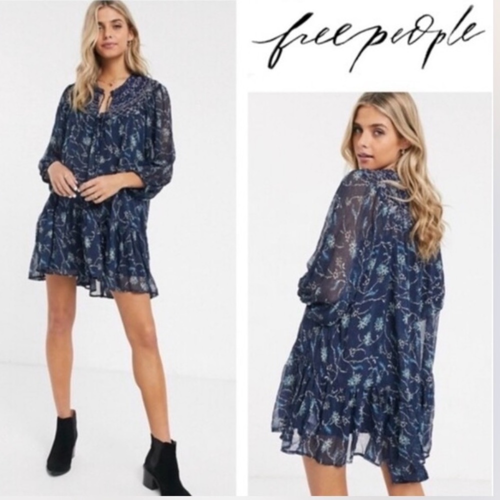 Free People Navy sheer tunic boho festival